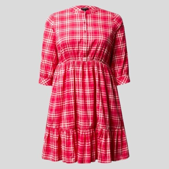 60% OFF NEW TORRID Plus Size Pink, White Plaid Mini Voile Mandarin Collar Dress - Picture 7 of 16